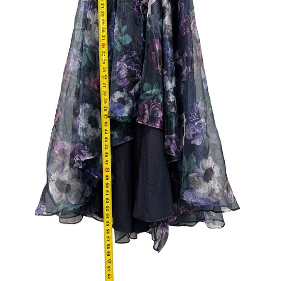 Eliza J Floral Print Sleeveless High Low Ethereal Whimsical Gown Navy NWT 8 - Picture 5 of 10